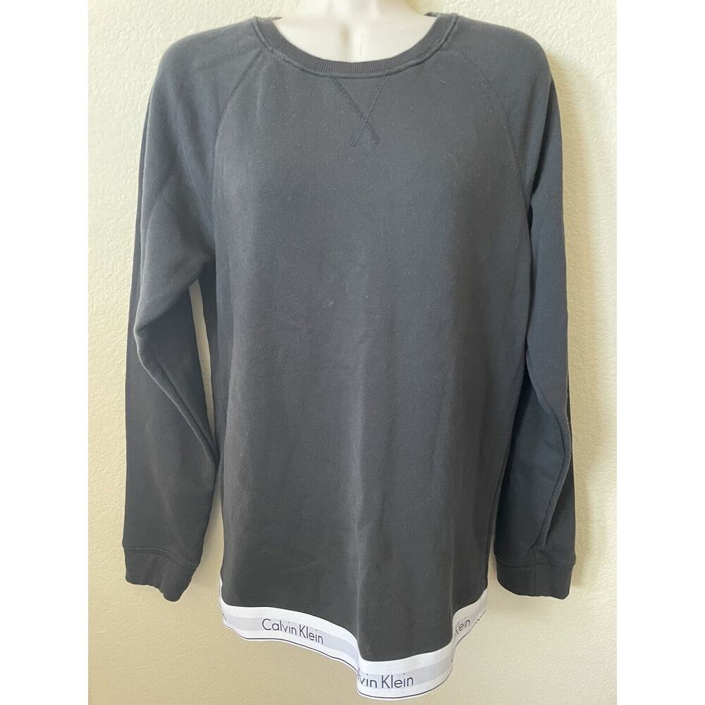Calvin Klein Black Crew Neck Long Sleeve Elastic Trim Womens Sweatshirt Size S